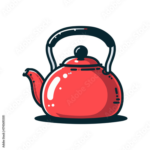 A vibrant red kettle with a black handle, sitting on a clean surface, ideal for kitchen decor