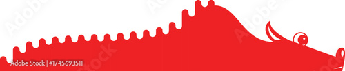 A red dragon lies and looks sad, a dragon in the form of an abstraction