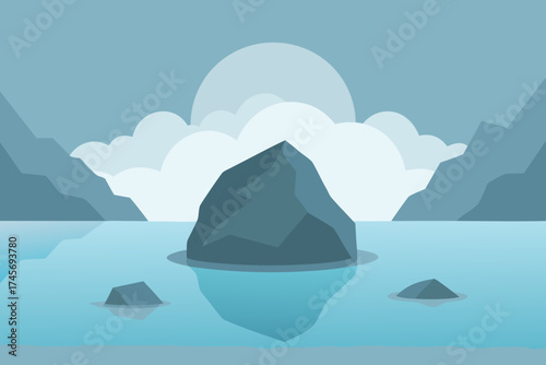 Serene mountain lake with rocks and cloudy sky