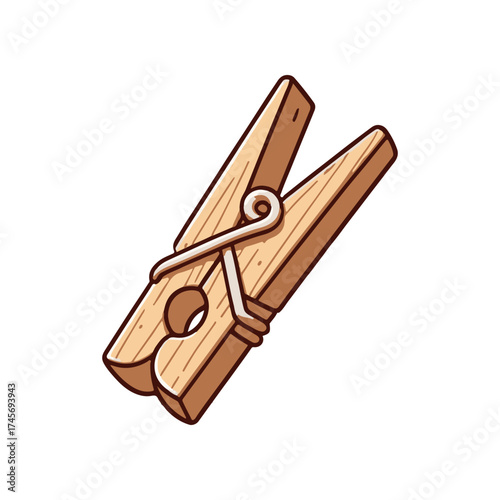A wooden clothespin resting on a clean surface, ready for laundry tasks with a minimalistic backdrop