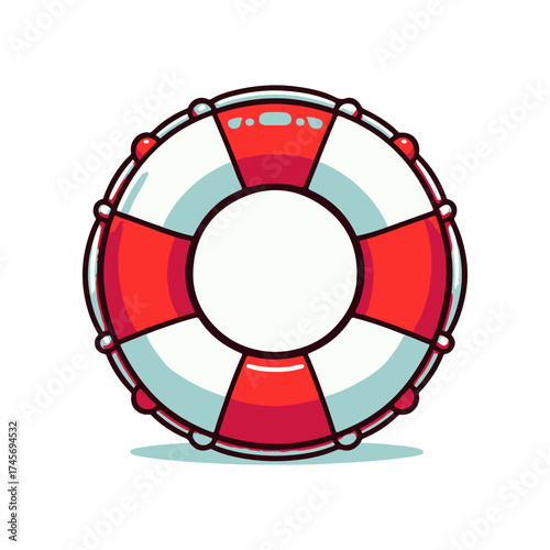 Brightly Colored Lifebuoy Floating on a White Background, Symbolizing Safety and Rescue