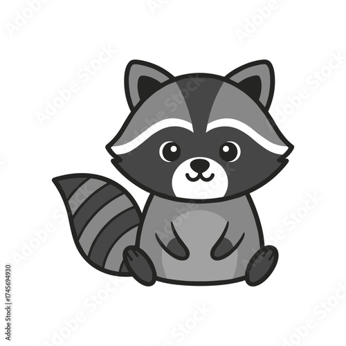 Cute cartoon raccoon sitting happily with a playful expression, ideal for children's illustrations