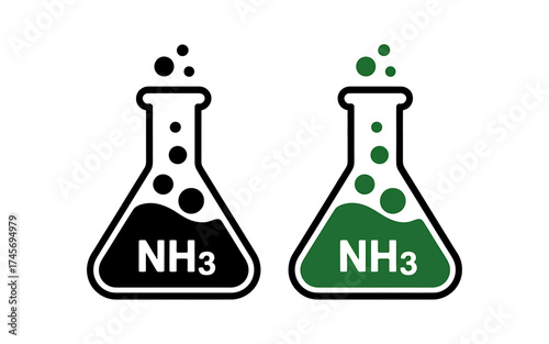 Ammonia NH3 Molecule in Erlenmeyer Flask with Bubbles Black and Green Chemical Formula Symbol Science Experiment Conceptual Graphic