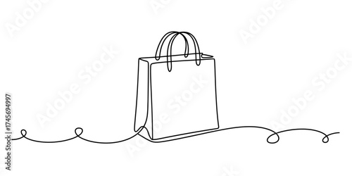Elegant minimalist one line drawing of a shopping bag representing retail commerce and sustainable packaging solutions