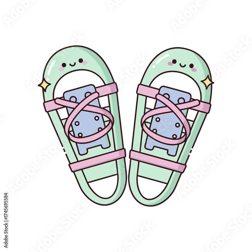 Cute cartoon snowshoes with a playful bear inside, showcasing a whimsical design