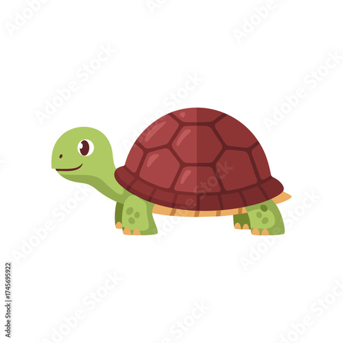 Cartoon turtle with a friendly expression, showcasing its shell and limbs against a plain background