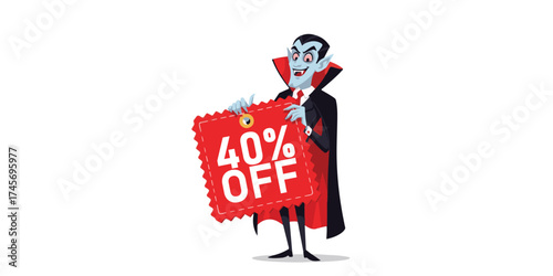 Vampire holding a 40 percent off sale sign
