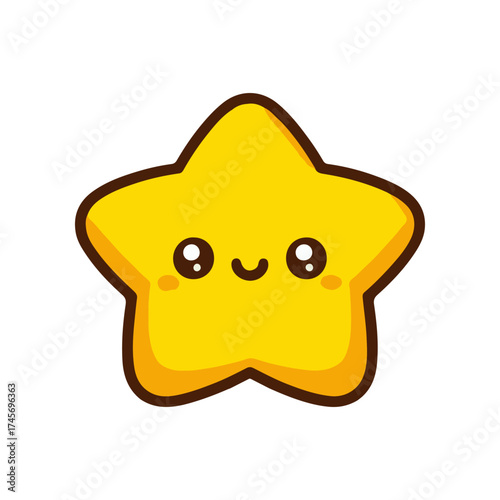 Cheerful yellow star character with cute facial features on a plain background, ideal for children's designs