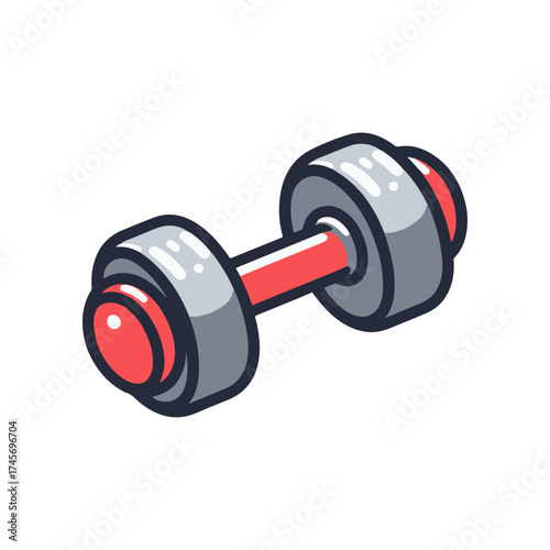 Colorful cartoon illustration of a dumbbell on a white background, symbolizing fitness and exercise