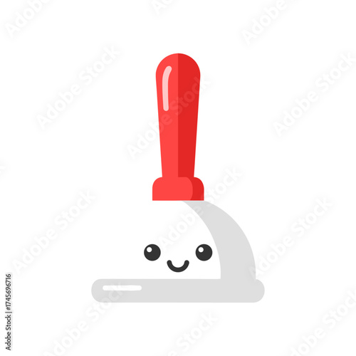 Cute cartoon-style plunger with a smiling face and a red handle, set against a simple white background