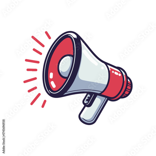 Colorful illustration of a megaphone with sound waves, symbolizing communication and announcements
