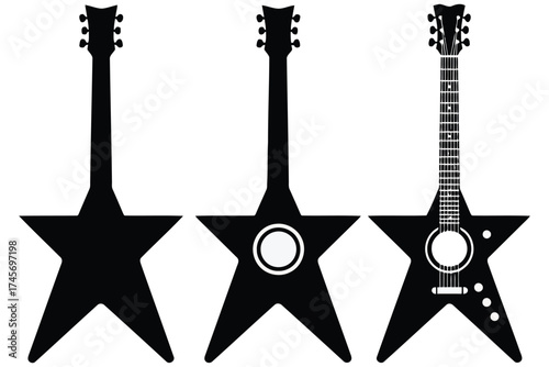 Vector art of three starshaped electric guitars in black silhouette
