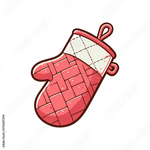 Colorful woven oven mitt with a quilted pattern, ideal for kitchen use during baking