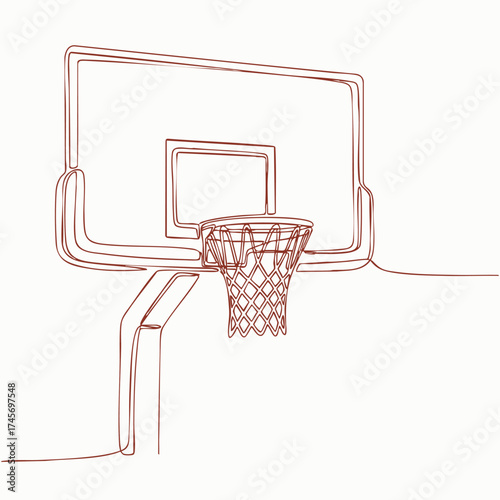 Minimalist Line Drawing of a Basketball Hoop and Backboard on a Plain