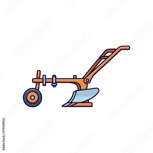 Vintage agricultural tiller on a white background, showcasing its design and functionality
