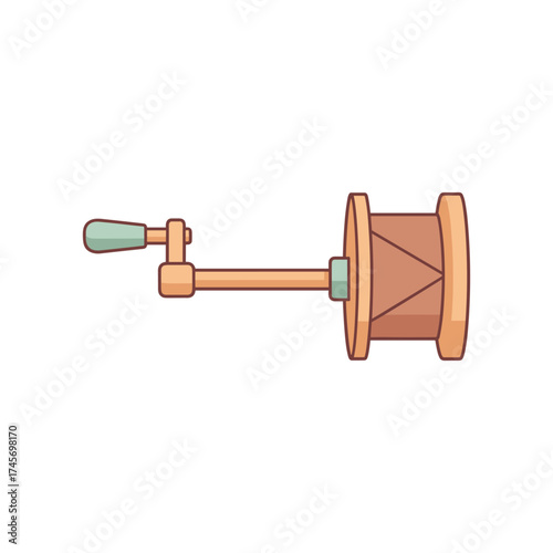 Vintage hand-cranked coffee grinder with wooden accents and a simple design on a white background