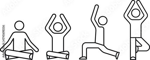 yoga posture illustration icon lotus siddhasana anjaneyasana pose wellness meditation breath exercise line art