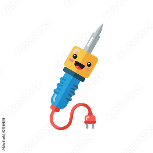 Colorful cartoon soldering iron with a happy face, showcasing playful design for educational purposes