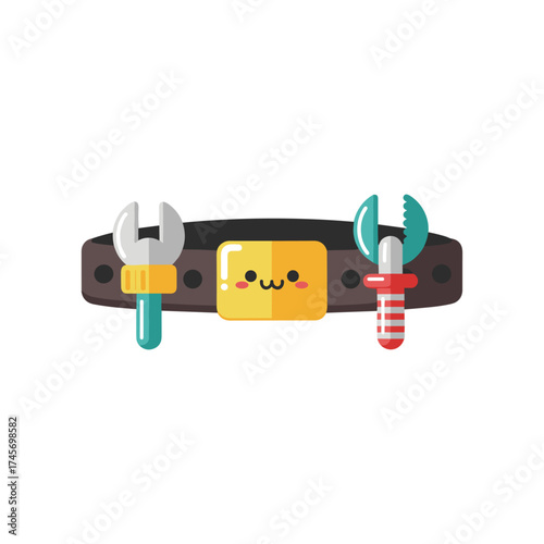 Colorful cartoon tool belt with playful tools, set against a simple white background, ideal for kids' design