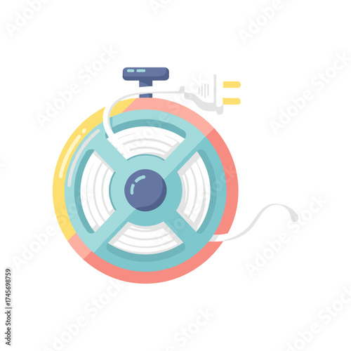 Colorful electric reel with a power cord, showcasing a modern design against a white backdrop