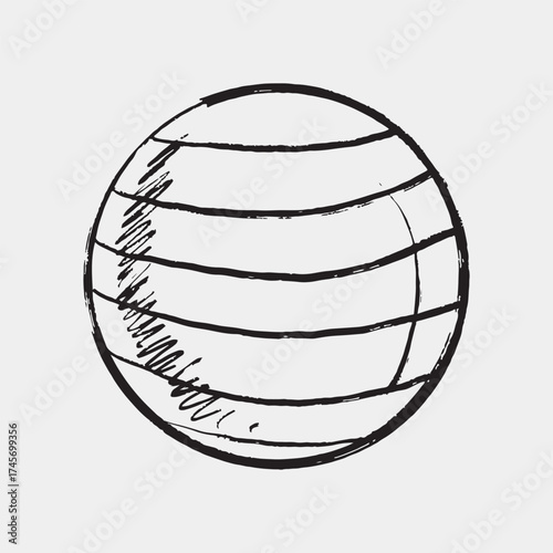 Hand drawn fitball for home training. Vector sketch illustration in vintage crayon charcoal style. Fitness workout, pregnancy equipment