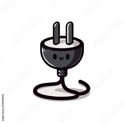 Cute cartoon-style electrical plug character with a smiling face and a curled cord