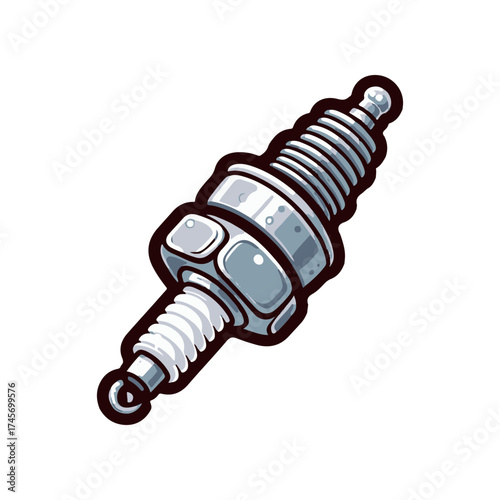 Detailed illustration of a spark plug, showcasing its metallic components and threads, set against a clean background