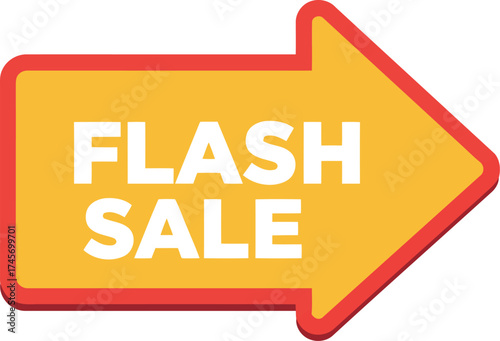 Bright orange flash sale arrow sign - modern retail marketing element vector