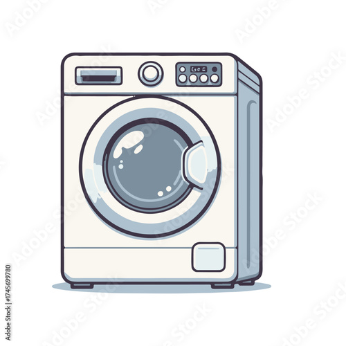 Modern washing machine with a sleek design, positioned against a minimalist background, showcasing functionality