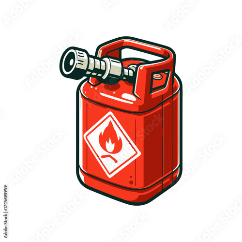 Red fuel canister with safety nozzle, symbolizing flammable material storage, isolated