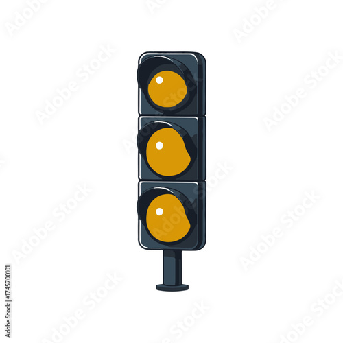 Traffic light with yellow signals indicating caution at an intersection in a cityscape