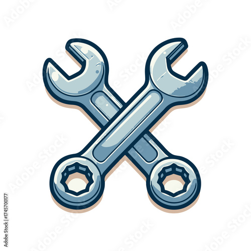 Two crossed metallic wrenches on a white background, symbolizing repair and maintenance services