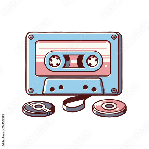 Vintage cassette tape with reels displayed, evoking nostalgia for music and retro culture