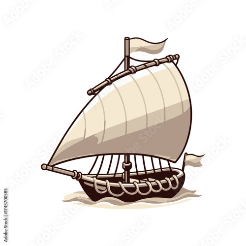 Vintage sailing ship with billowing sails navigating calm waters under clear skies