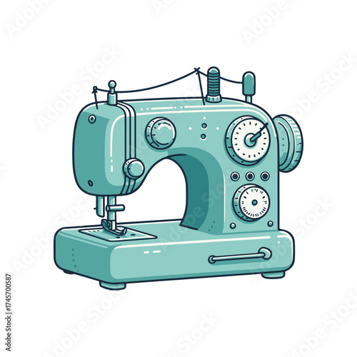 Vintage sewing machine in a bright, playful style, showcasing intricate details and functionality