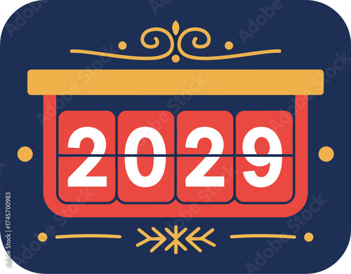 Retro flip calendar displaying year 2029 futuristic vision vector