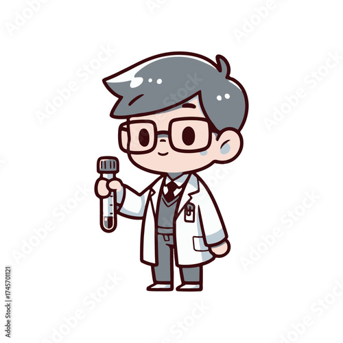 Young scientist in lab coat holding a test tube, showcasing research in a clean lab environment