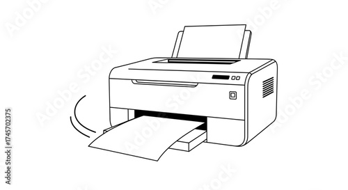 Modern Office Printer Line Drawing – Minimalistic Black Outline Laser Printer Icon Illustration