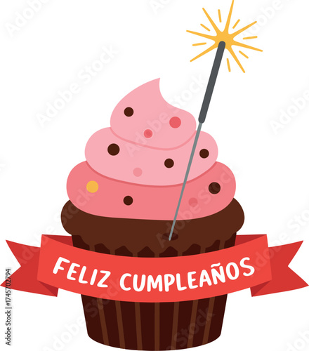 Feliz cumpleanos cupcake sparkler celebration sweet treat birthday party vector