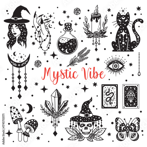 Witchy magic elements set. Mystic vibe.