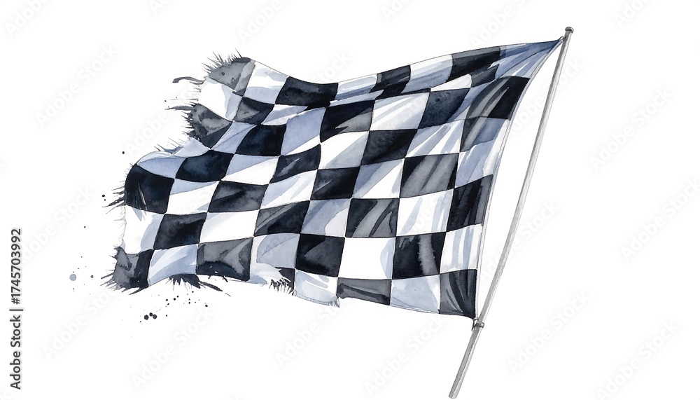 Obraz premium Watercolor Checkered Flag Illustration: Racing, Victory, and Competition