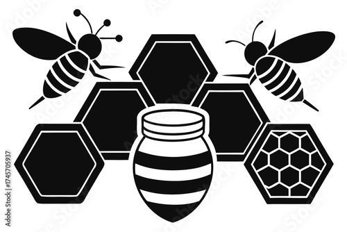 Bee and honey themed silhouettes for nature and apiary design .