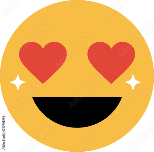 Smiling emoji with heart eyes sparkle love expression vector