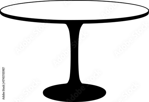 round table, simple design, single pedestal, black and white