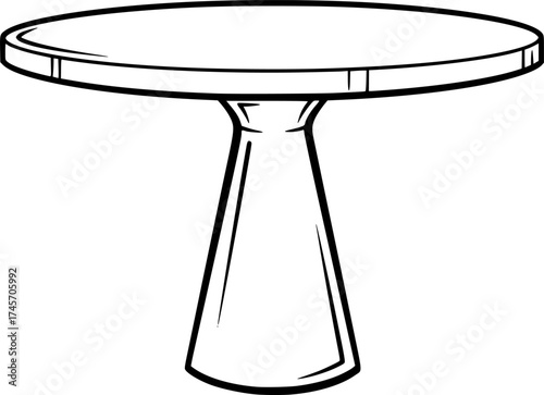 round table, simple design, single pedestal, black and white