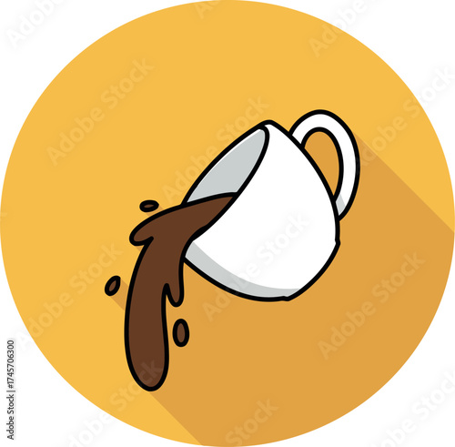 Spilled coffee cup icon flat design with long shadow vector