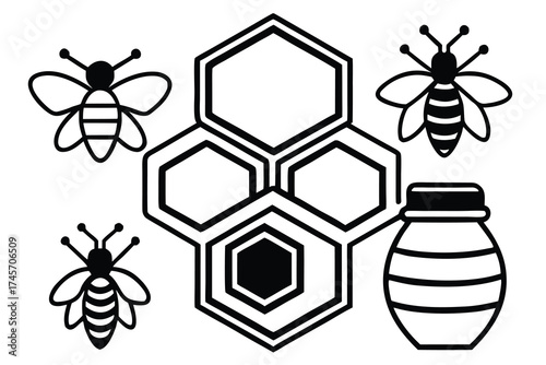 Bee and honey themed silhouettes for nature and apiary design .