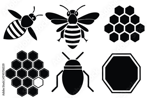 Bee and honey themed silhouettes for nature and apiary design .