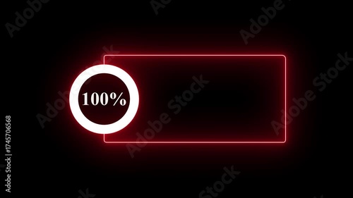 abstract glowing neon line with loading animated video with 100 percent element on black background . Statistics Business and finance theme Visual Data Representation for Finance, Sales.