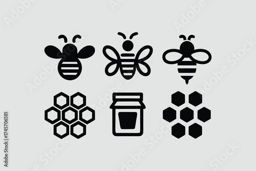 Bee and honey themed silhouettes for nature and apiary design .